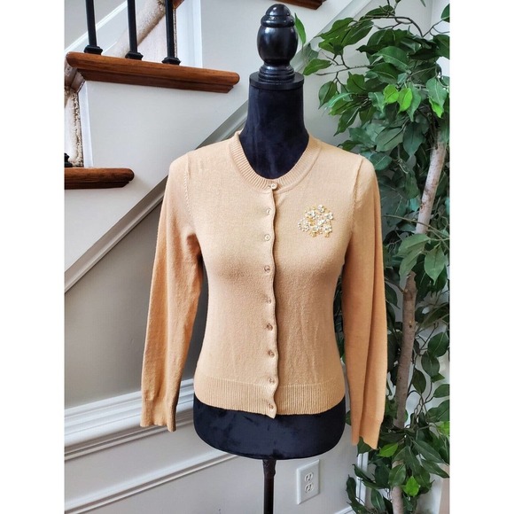 Eyeshadow Women Cream Ramie Long Sleeve Buttons Front Casual Cardigan Sweater M - Picture 1 of 8